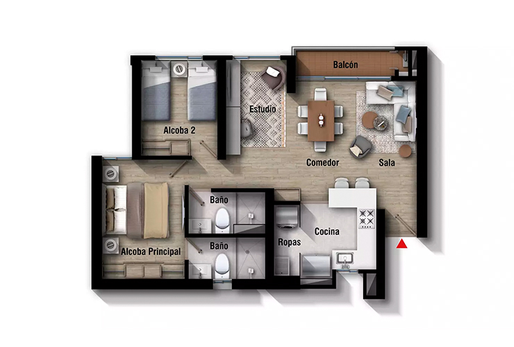 Imagen del plano del apartamento de 64M del proyecto de vivienda Gregal