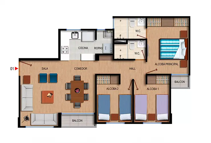 Imagen de planos del apartamento del proyecto de vivienda Sabana de los Cerezos