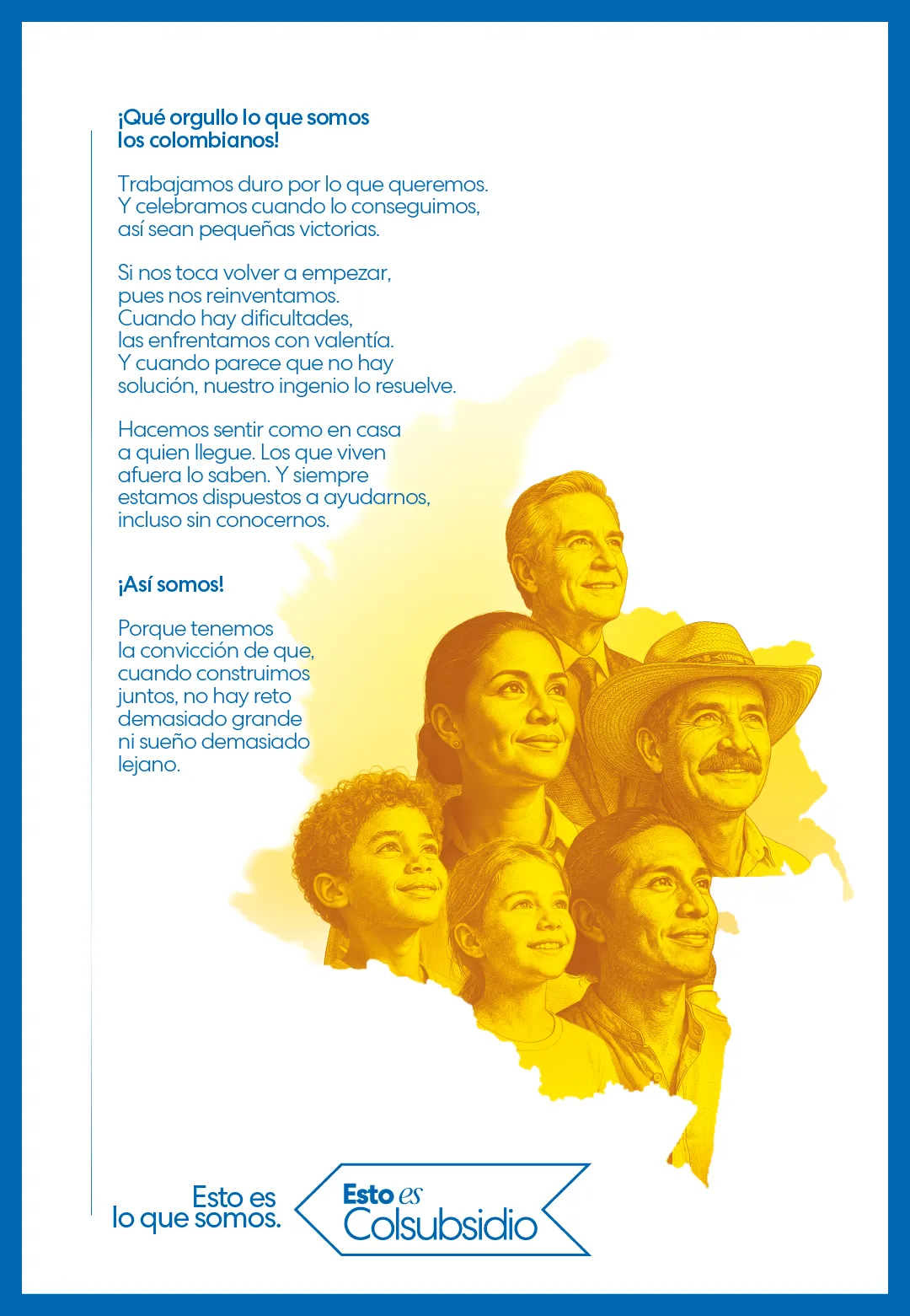 Personas sonrientes aparecen en el mapa de Colombia