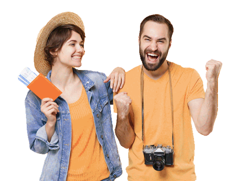 Pareja feliz viajando