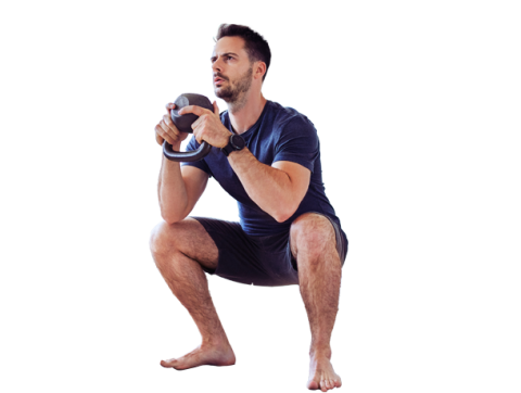 Hombre haciendo sentadilla con pesa