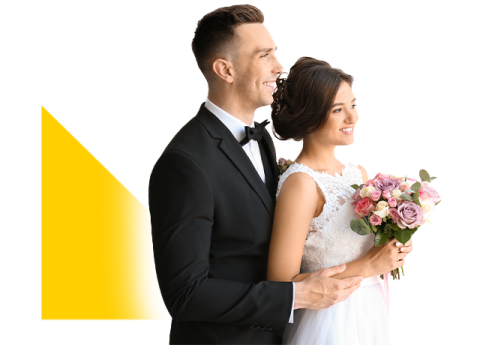 Pareja de novios celebrando su boda en Colsubsidio.