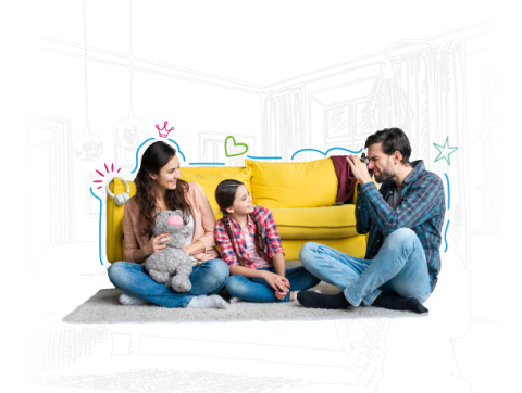 Familia feliz en la feria de vivienda Colsubsidio