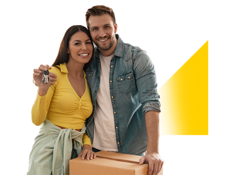 Pareja feliz, mudándose a su nueva vivienda